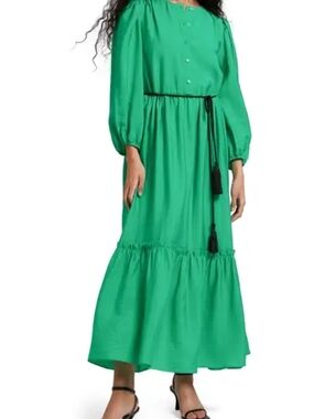 & Other Stories Emerald Green Long-Sleeve Tiered Maxi Dress